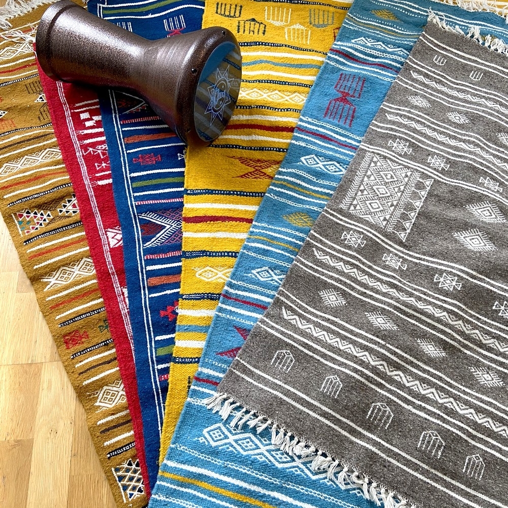 Tapete berbere Tapete Kilim Lamta 100x200 Amarelo(Tecidos à mão, Lã, Tunísia) Tapete tunisiano kilim, estilo marroquino. Tapete 