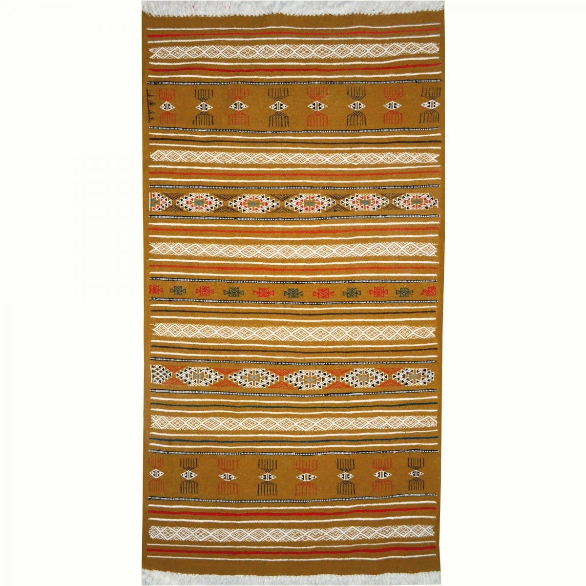 Tapete berbere Tapete Kilim Lamta 100x200 Amarelo(Tecidos à mão, Lã, Tunísia) Tapete tunisiano kilim, estilo marroquino. Tapete 