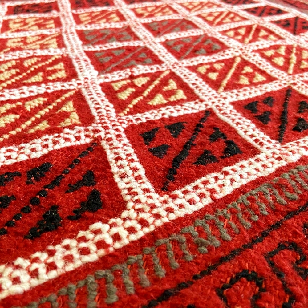 tappeto berbero Grande Tappeto Margoum Ilya 165x255 Rosso (Fatto a mano, Lana, Tunisia) Tappeto margoum tunisino della città di 