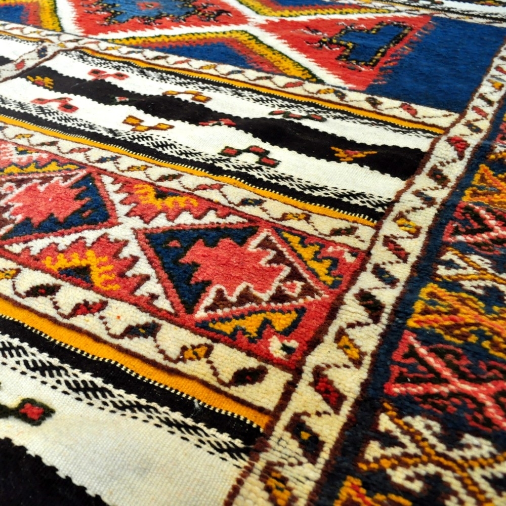 tappeto berbero Tappeto Glaoui 152x250 Rosso/Blu (Fatto a mano, Lana, Tunisia) Tappeto kilim tunisino, in stile marocchino. Tapp