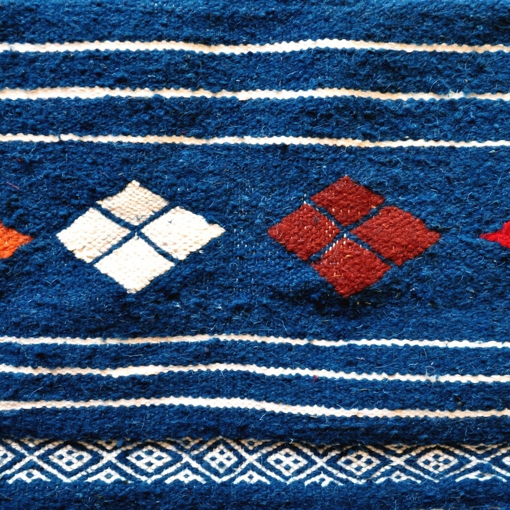 tappeto berbero Tappeto Kilim Aljanoub 96x140 Blu (Fatto a mano, Lana, Tunisia) Tappeto kilim tunisino, in stile marocchino. Tap