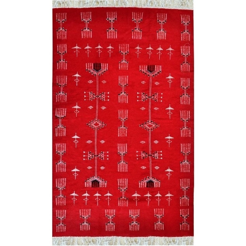 tappeto berbero Tappeto Kilim El Galaa 105x175 Rosso (Fatto a mano, Lana, Tunisia) Tappeto kilim tunisino, in stile marocchino. 
