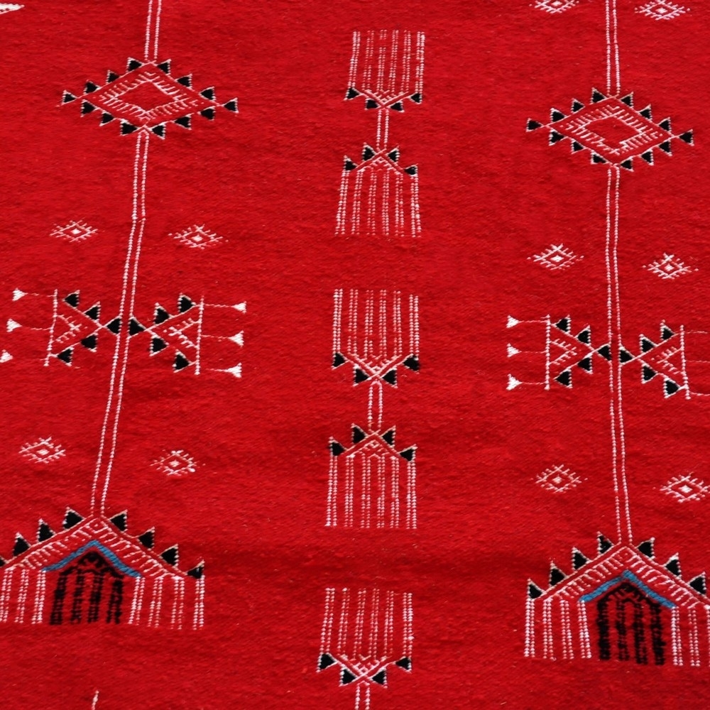 Alfombra bereber Alfombra Kilim El Galaa 105x175 Rojo (Hecho a mano, Lana, Túnez) Alfombra kilim tunecina, estilo marroquí. Alfo