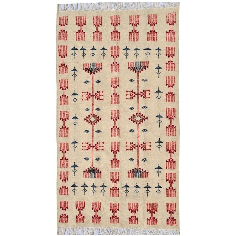 Berber tapijt Tapijt Kilim Joudi100x175 Grijs/Zwart/Rood (Handgeweven, Wol, Tunesië) Tunesisch kilimdeken, Marokkaanse stijl. Re