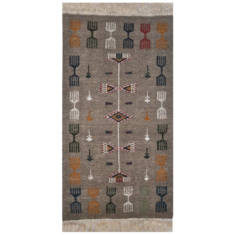 Tapete berbere Tapete Kilim Messadine 55x105 Cinza/Vermelho/Azul/Amarelo (Tecidos à mão, Lã) Tapete tunisiano kilim, estilo marr