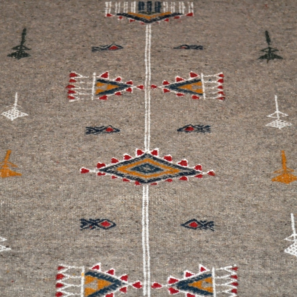 Tapis berbère Tapis Kilim Messadine 55x105 Gris/Rouge/Bleu/Jaune (Tissé main, Laine) Tapis kilim tunisien style tapis marocain. 