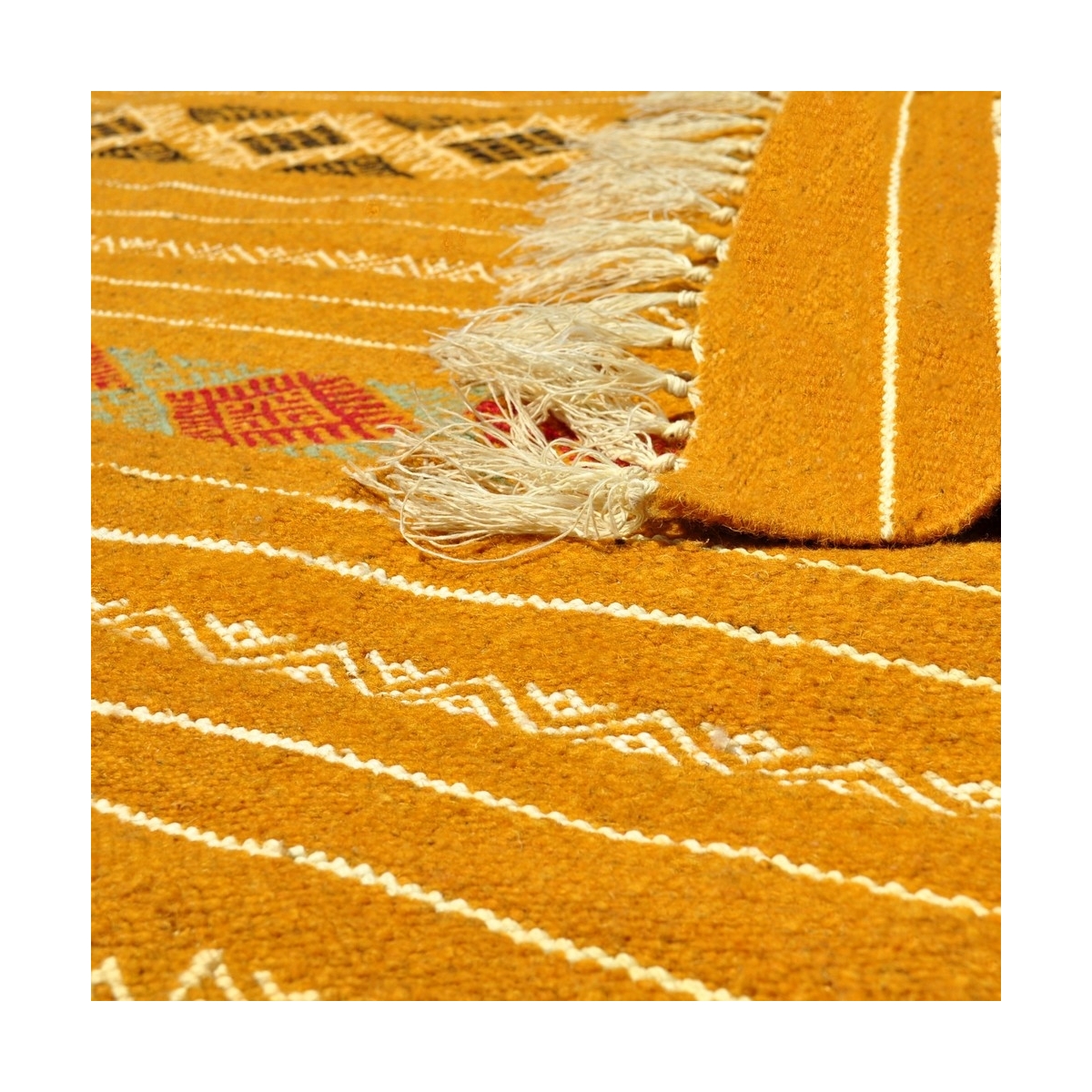 Berber tapijt Tapijt Kilim Fahs 100x150 Geel/Wit (Handgeweven, Wol, Tunesië) Tunesisch kilimdeken, Marokkaanse stijl. Rechthoeki
