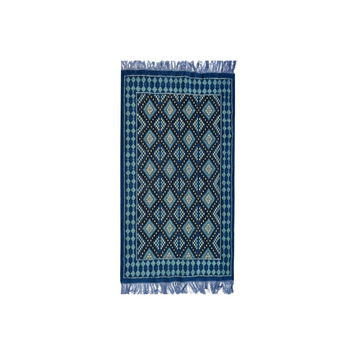 Tapete berbere Tapete Margoum Zriba 120x200 Azul/Branco (Artesanal, Lã, Tunísia) Tapete Margoum tunisino da cidade de Kairouan. 