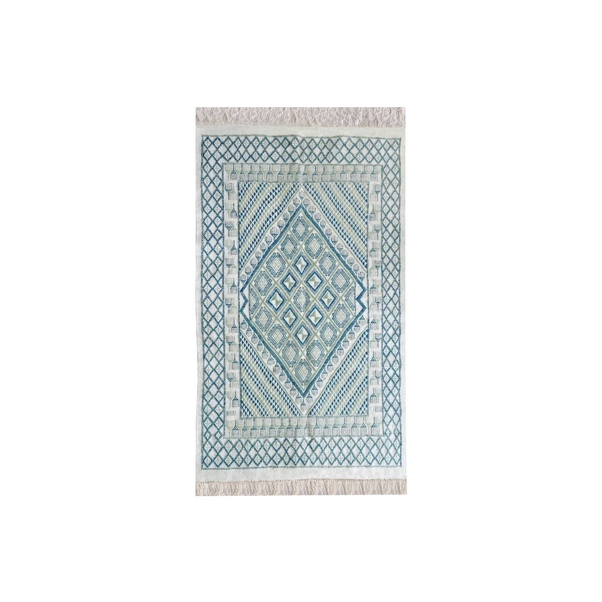 Berber carpet Large Rug Margoum Zembretta 115x200 Blue/White (Handmade, Wool, Tunisia) 