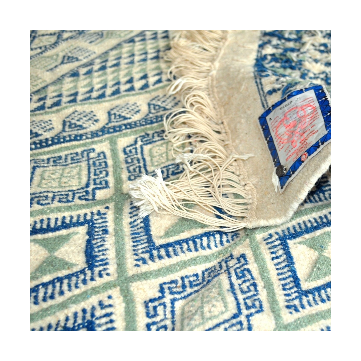 tappeto berbero Grande Tappeto Margoum Zembretta 115x200 Blu/Bianco (Fatto a mano, Lana, Tunisia) Tappeto margoum tunisino della