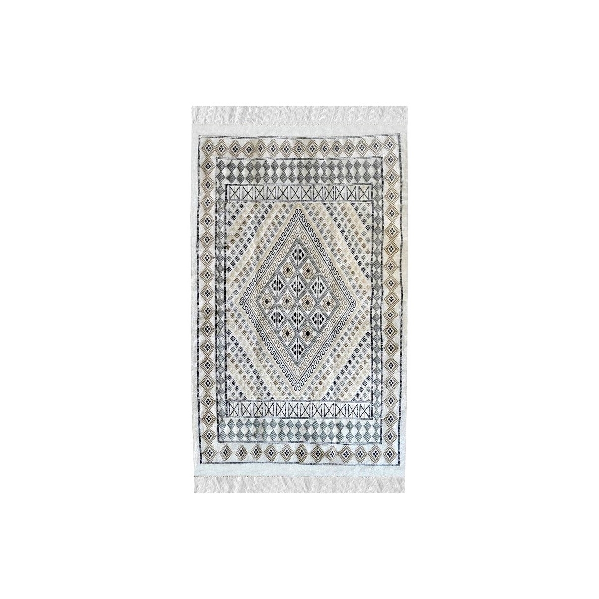 Berber Teppich Teppich Margoum Mellita115x180 Weiß (Handgefertigt, Wolle, Tunesien) Tunesischer Margoum-Teppich aus der Stadt Ka