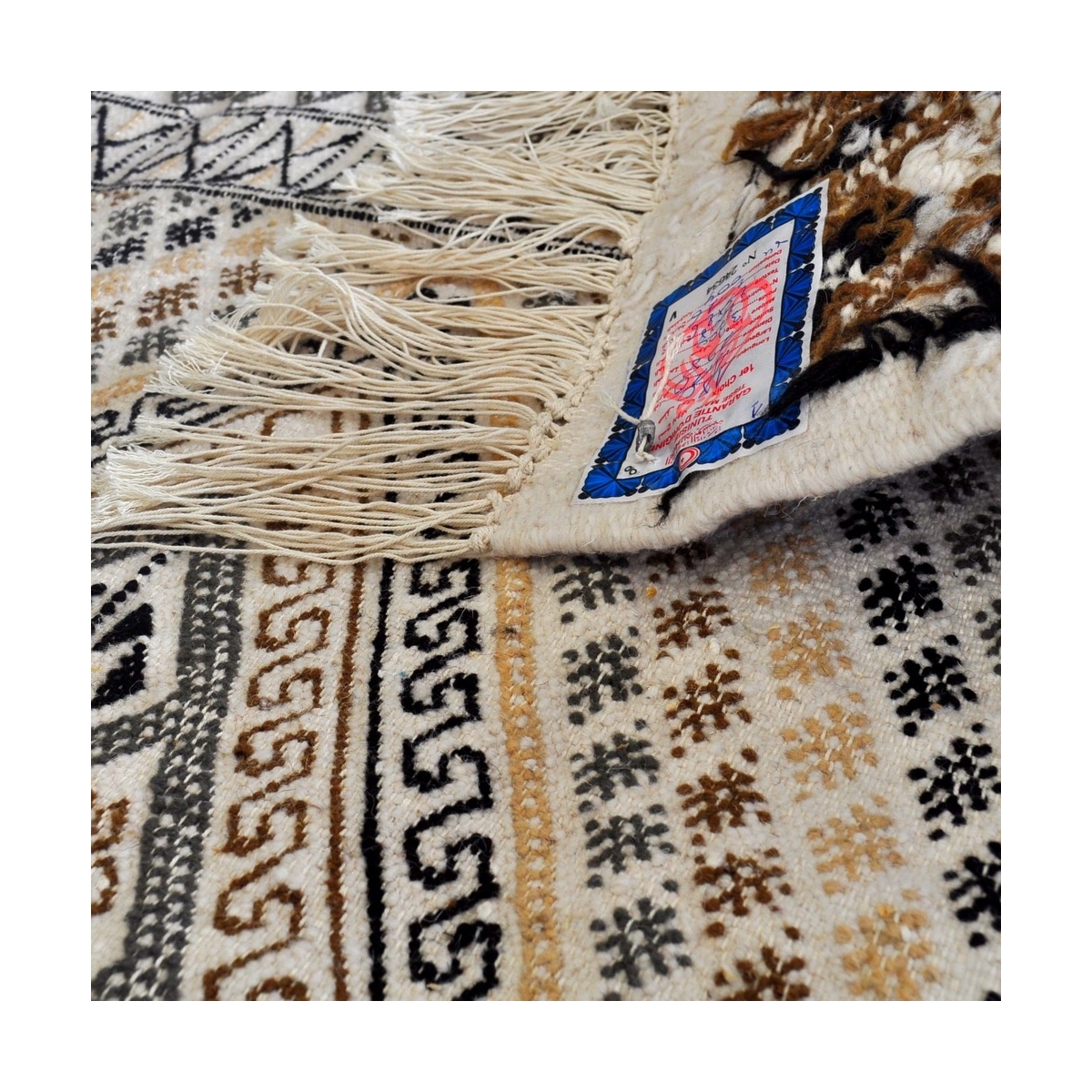 Berber Teppich Teppich Margoum Mellita115x180 Weiß (Handgefertigt, Wolle, Tunesien) Tunesischer Margoum-Teppich aus der Stadt Ka