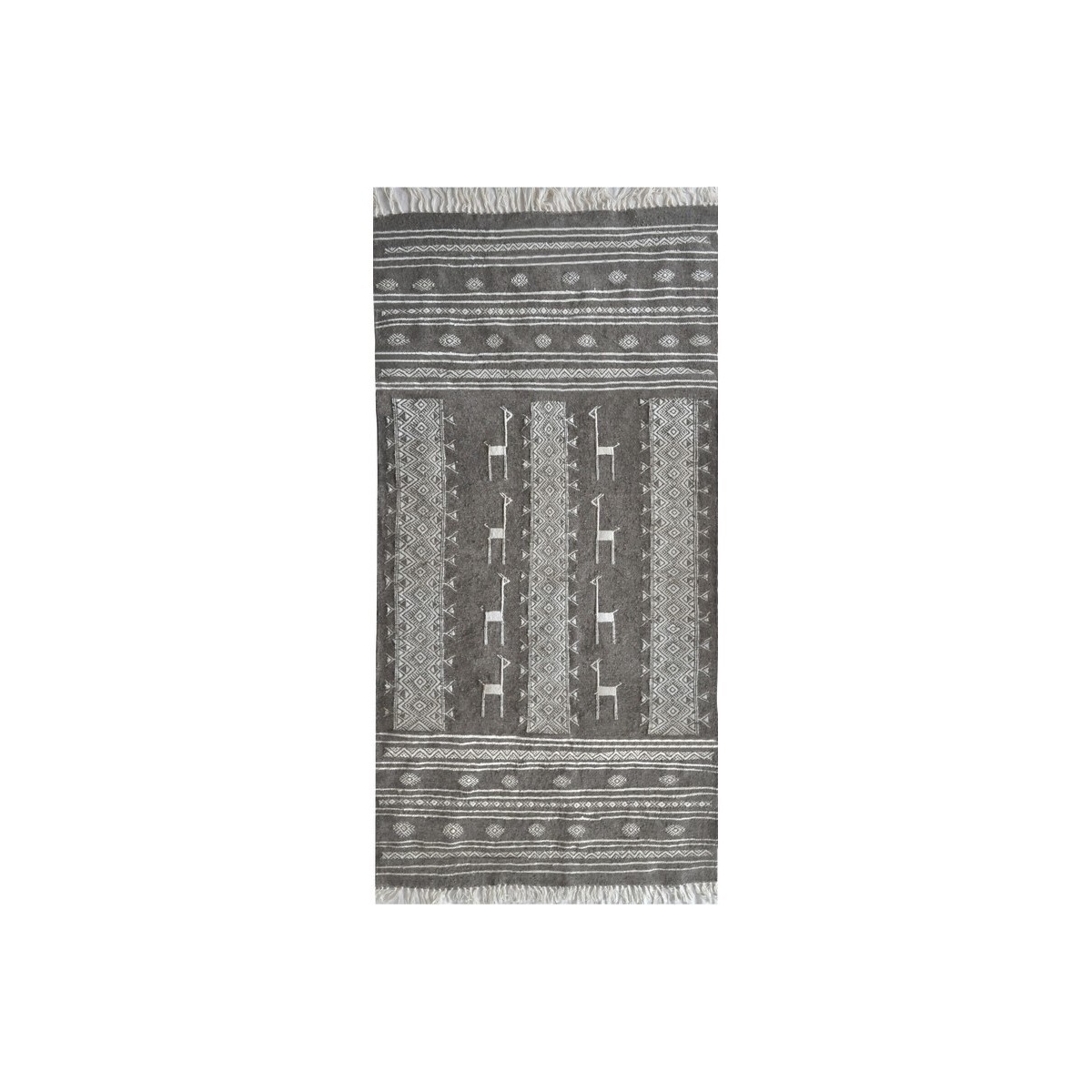 Berber Teppich Teppich Kelim Hassi Amor 130x190 Grau/Schwarz/Weiß (Handgewebt, Wolle) Tunesischer Kelim-Teppich im marokkanische