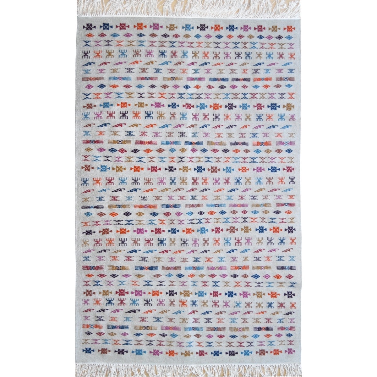 Tapete berbere Tapete Kilim Salha 140x200 Branco/Multicolorido (Artesanal, Lã, Tunísia) Tapete Kilim tunisino da cidade de Kairo