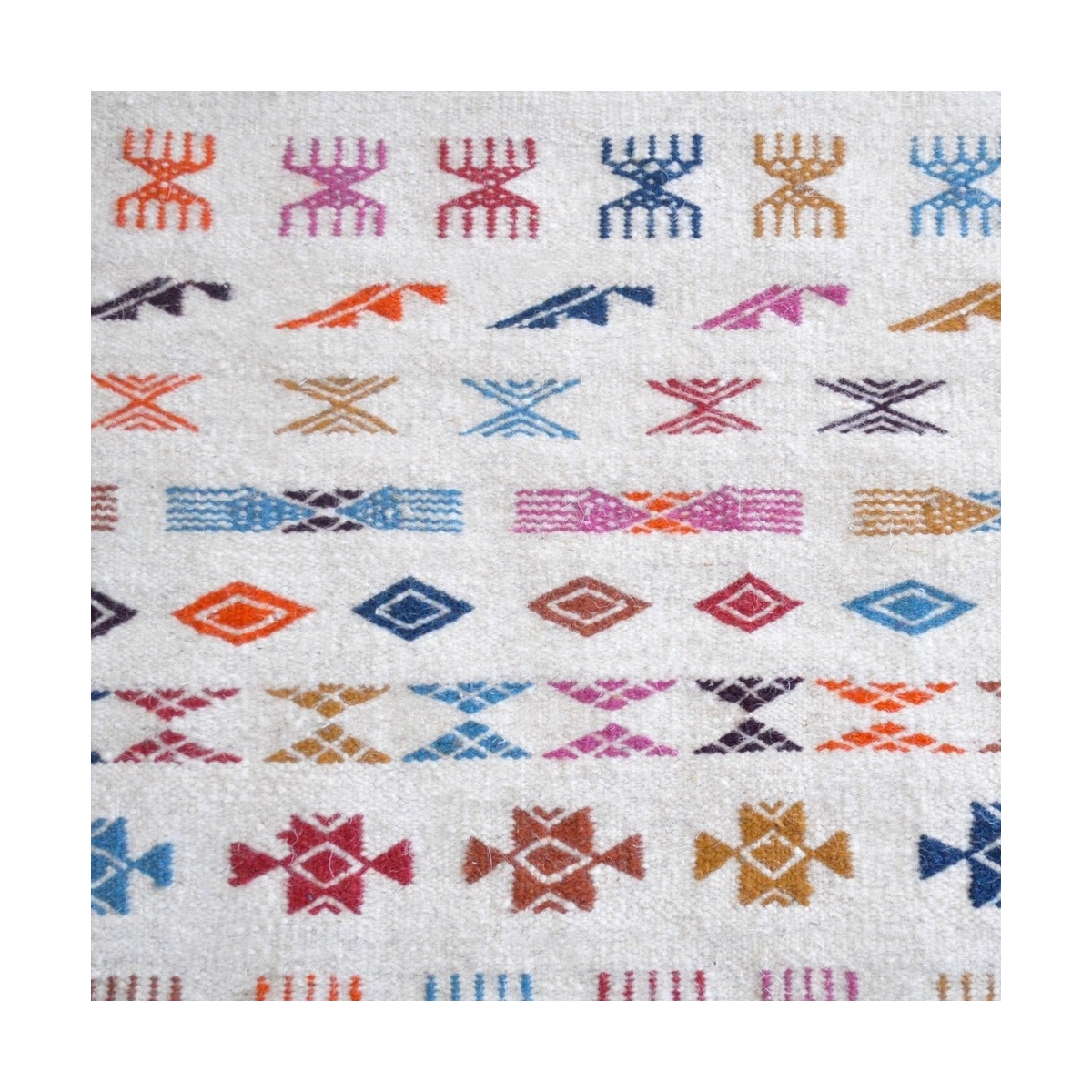 Berber carpet Rug Kilim Salha 140x200 White/Multicolored (Handmade, Wool, Tunisia) Tunisian Kilim rug from the city of Kairouan.
