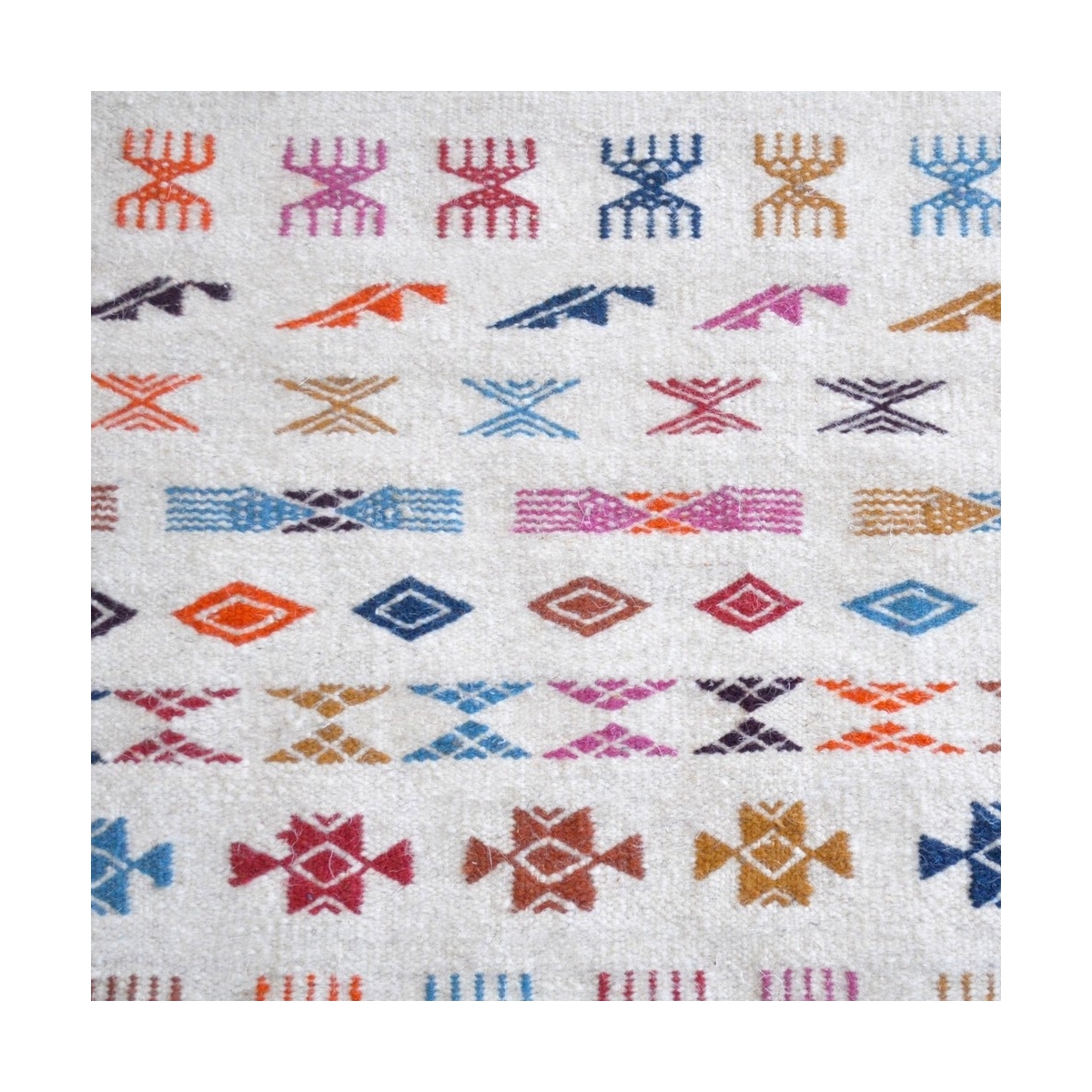 Tapete berbere Tapete Kilim Salha 140x200 Branco/Multicolorido (Artesanal, Lã, Tunísia) Tapete Kilim tunisino da cidade de Kairo