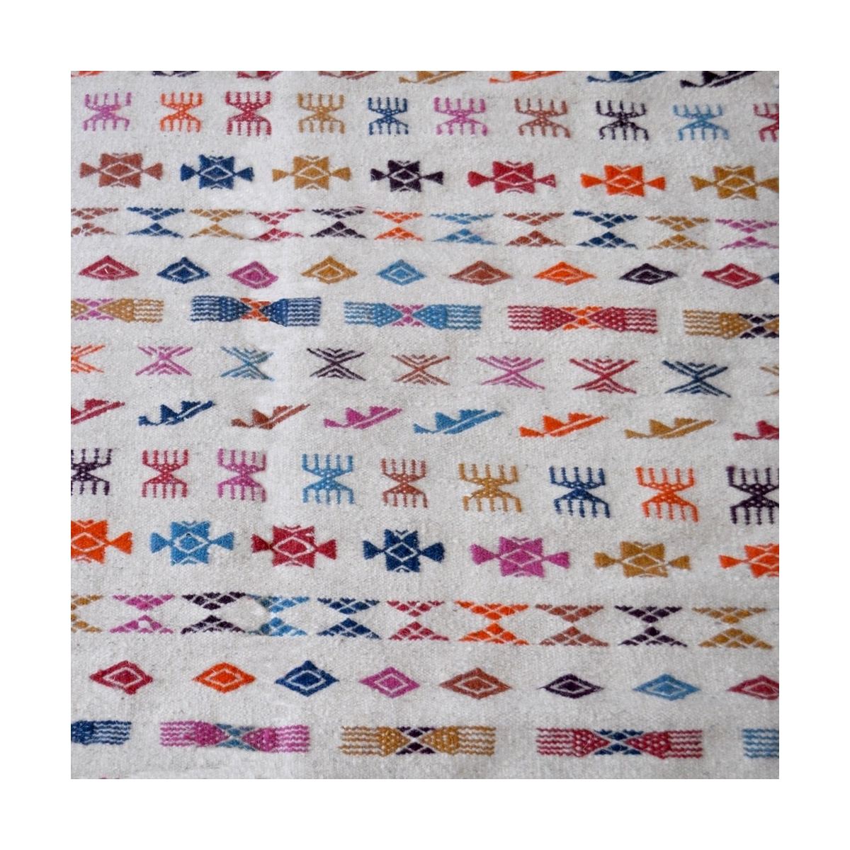 Tapete berbere Tapete Kilim Salha 140x200 Branco/Multicolorido (Artesanal, Lã, Tunísia) Tapete Kilim tunisino da cidade de Kairo