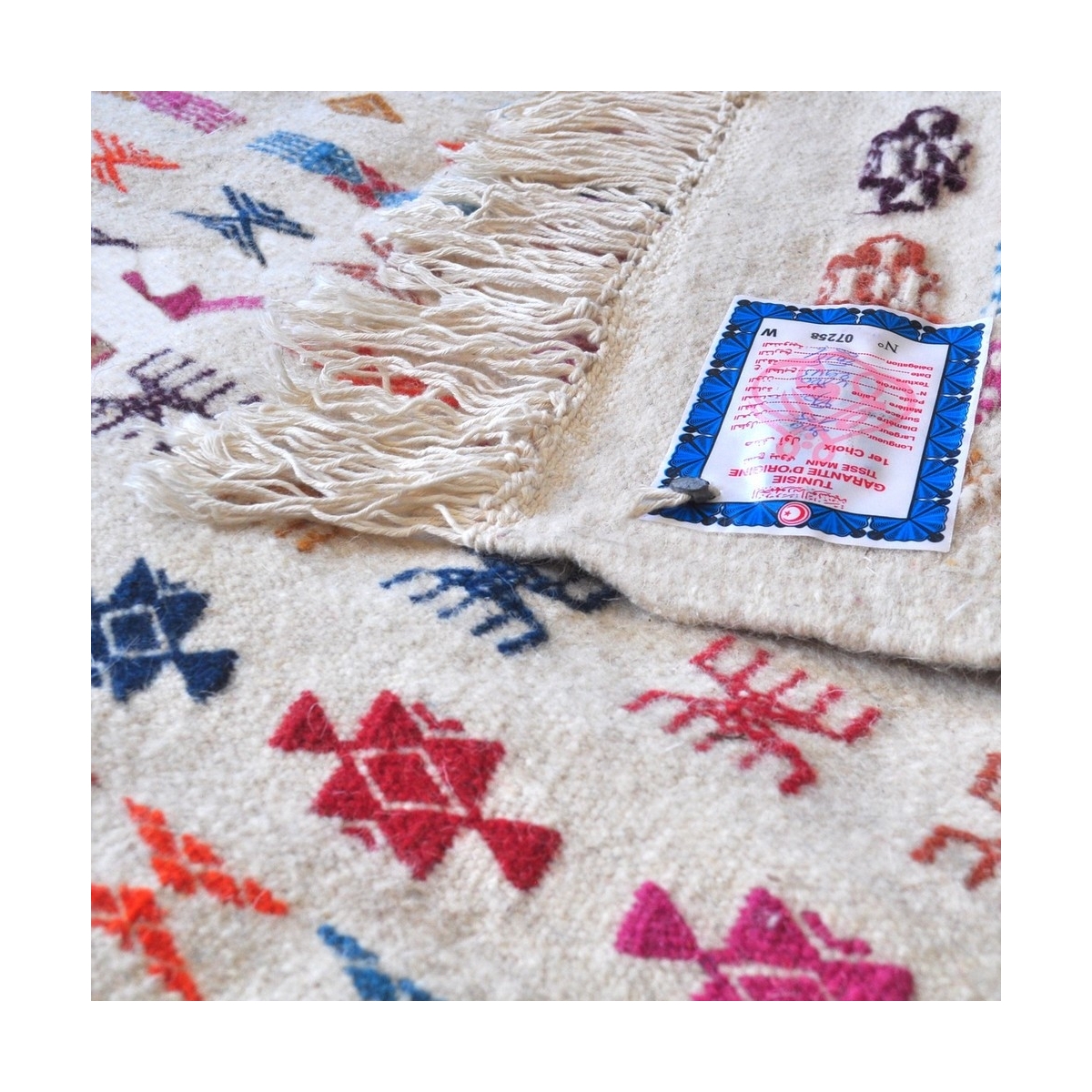 Tapete berbere Tapete Kilim Salha 140x200 Branco/Multicolorido (Artesanal, Lã, Tunísia) Tapete Kilim tunisino da cidade de Kairo