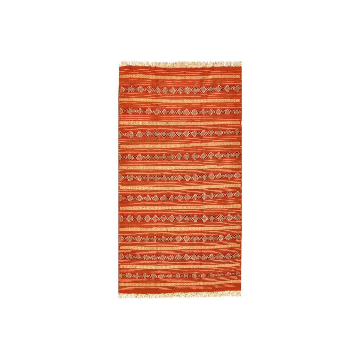 Tapete berbere Tapete Kilim El Mida 135x245 Laranja//Azul (Tecidos à mão, Lã) Tapete tunisiano kilim, estilo marroquino. Tapete 