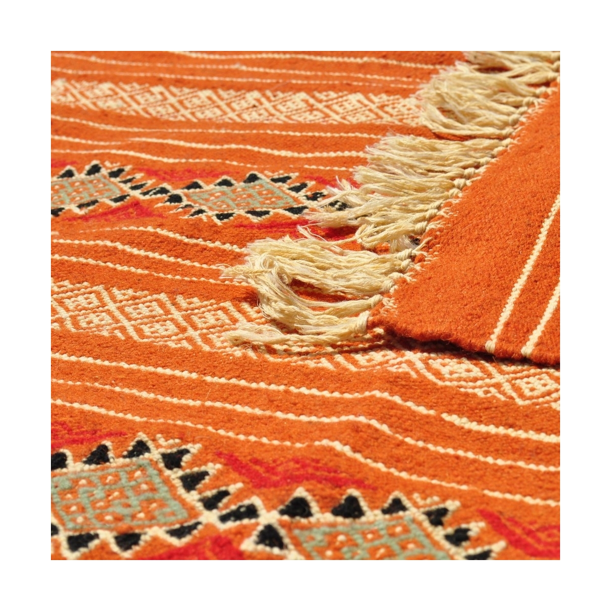 Tapete berbere Tapete Kilim El Mida 135x245 Laranja//Azul (Tecidos à mão, Lã) Tapete tunisiano kilim, estilo marroquino. Tapete 