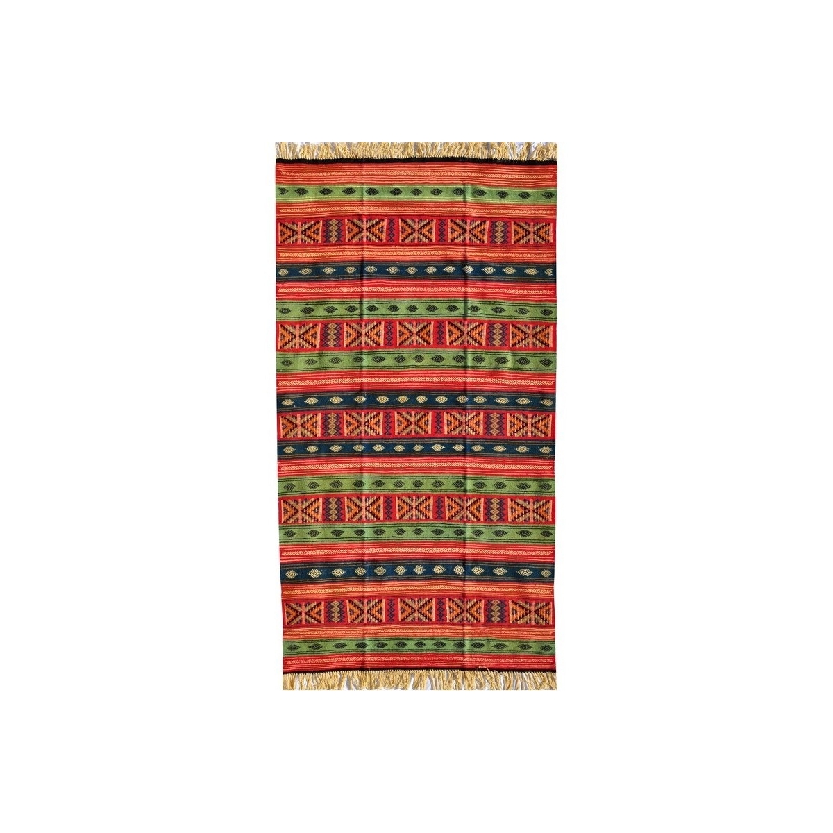 Tapete berbere Tapete Kilim Babjdid 140x250 Amarelo/Multicor (Tecidos à mão, Lã) Tapete tunisiano kilim, estilo marroquino. Tape