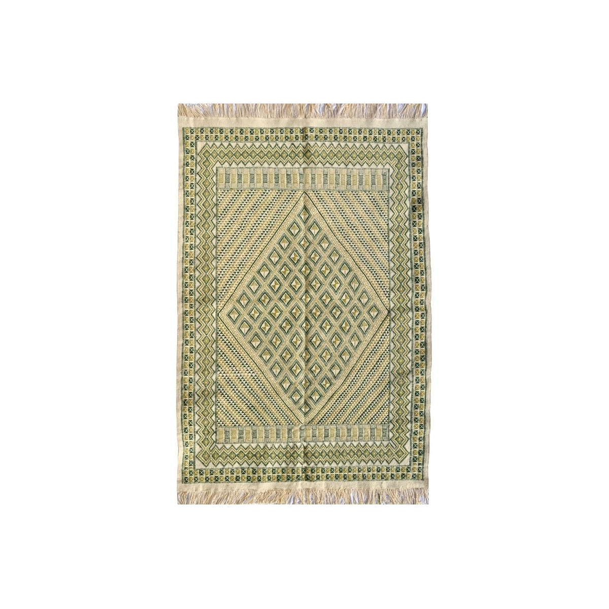 Alfombra bereber Alfombra grande Margoum Nebtaa 160x245 Blanco/Verde (Hecho a mano, Lana, Túnez) Alfombra margoum tunecina de la