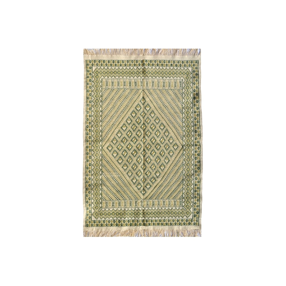 Großer Teppich Margoum Nebtaa 160x245 Weiß/Grün (Handgefertigt, Wolle,  Tunesien)