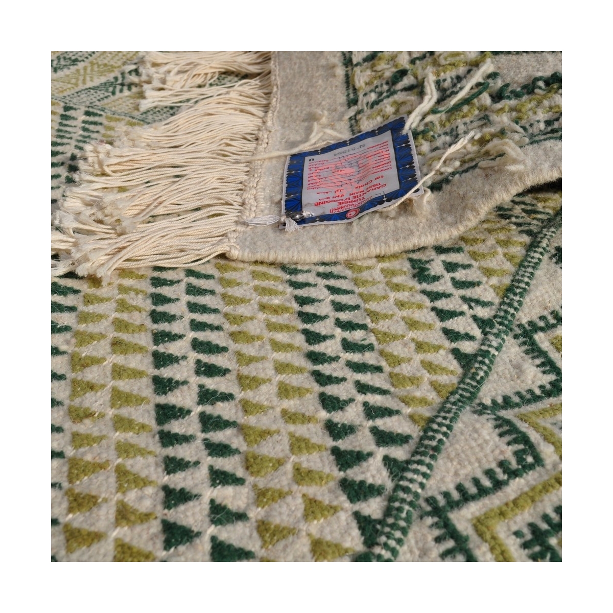 Alfombra bereber Alfombra grande Margoum Nebtaa 160x245 Blanco/Verde (Hecho a mano, Lana, Túnez) Alfombra margoum tunecina de la