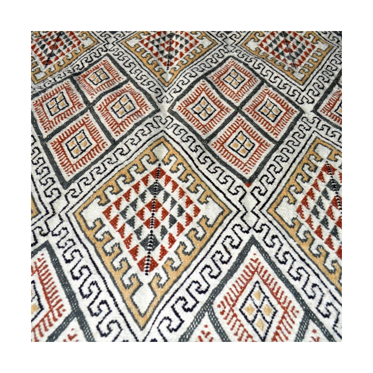 Alfombra bereber Alfombra grande Margoum Saouaf 155x240 Blanco (Hecho a mano, Lana, Túnez) Alfombra margoum tunecina de la ciuda