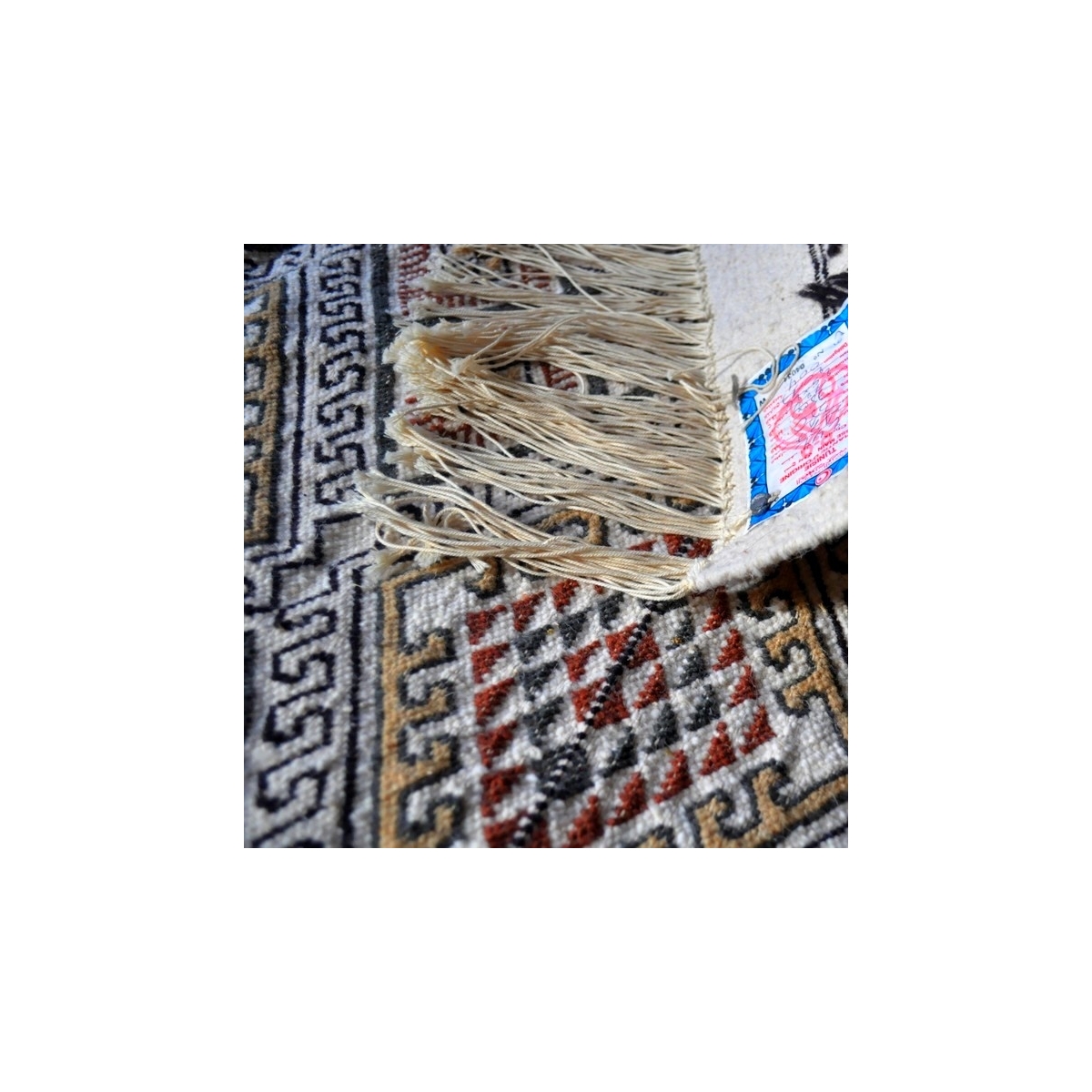 Berber Teppich Großer Teppich Margoum Saouaf 155x240 Weiß (Handgefertigt, Wolle, Tunesien) Tunesischer Margoum-Teppich aus der S