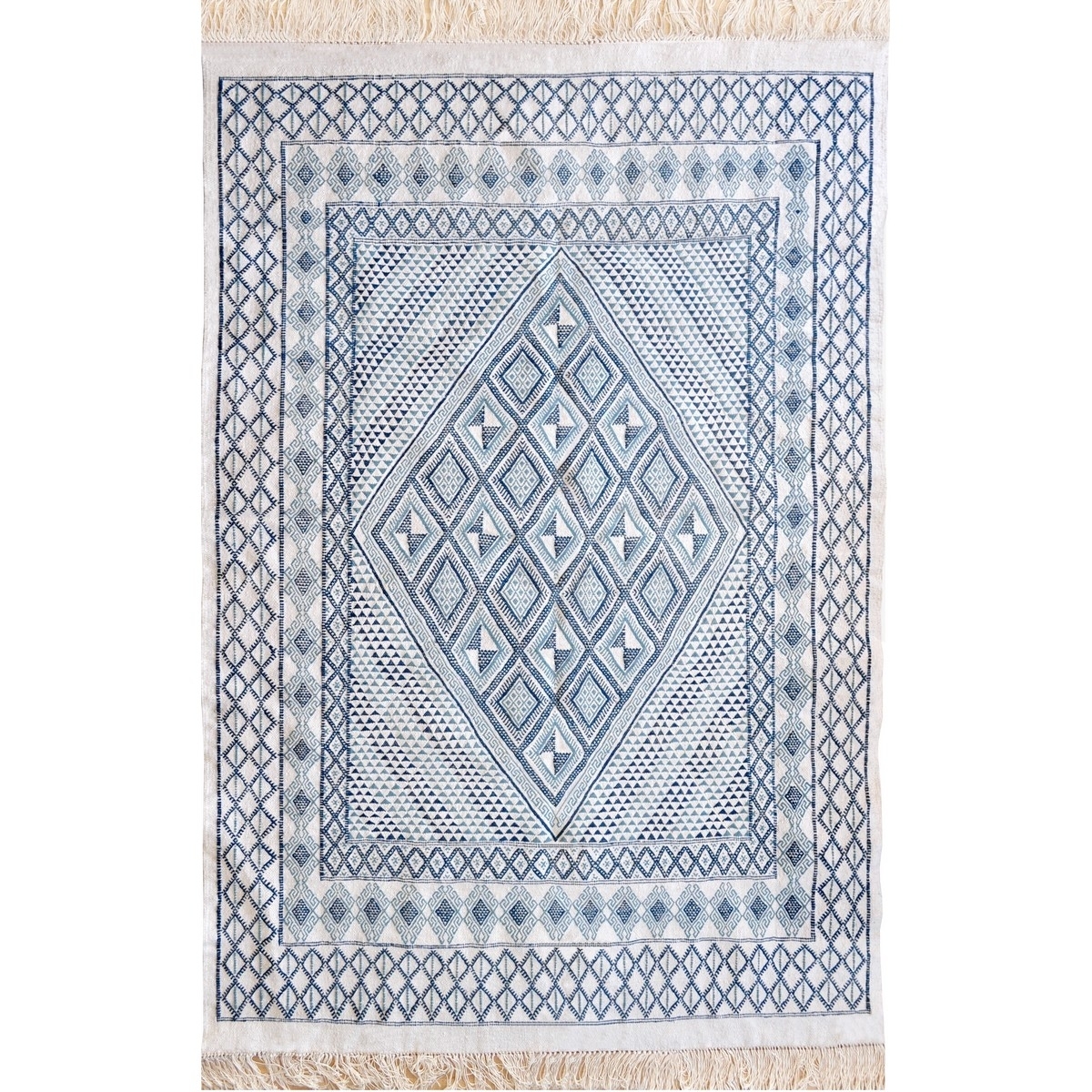 Berber carpet Large Rug Margoum Al Kasaba 170x240 Blue/White (Handmade, Wool, Tunisia) 