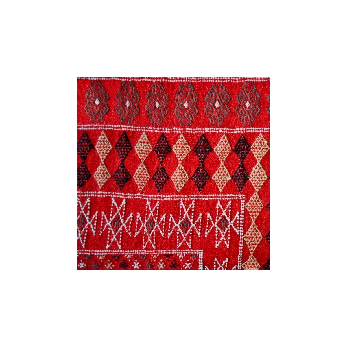tappeto berbero Grande Tappeto Margoum Haouaria 205x290 Rosso (Fatto a mano, Lana, Tunisia) Tappeto margoum tunisino della città