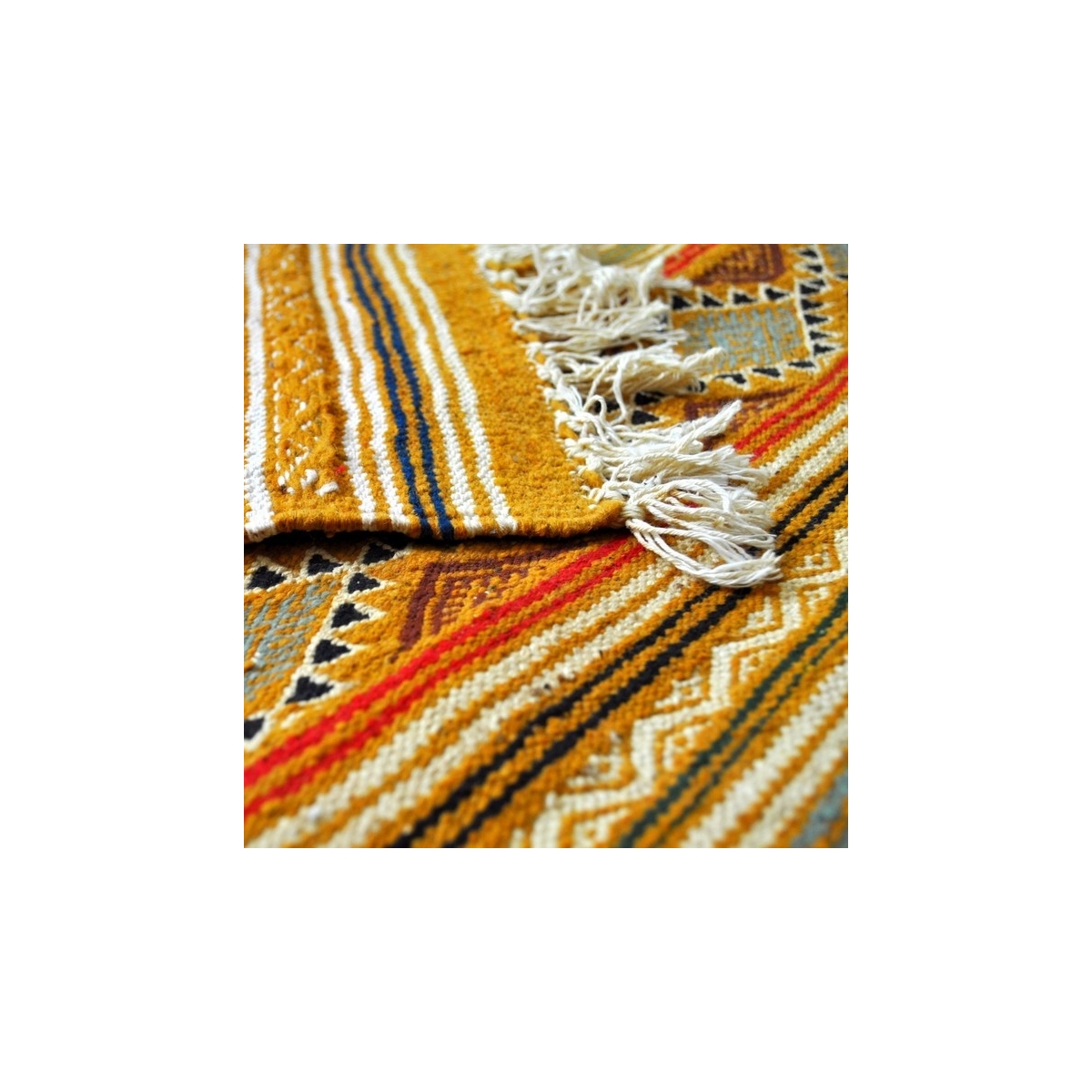Berber Teppich Teppich Kelim lang Rabat 60x210 Gelb (Handgewebt, Wolle, Tunesien) Tunesischer Kelim-Teppich im marokkanischen St