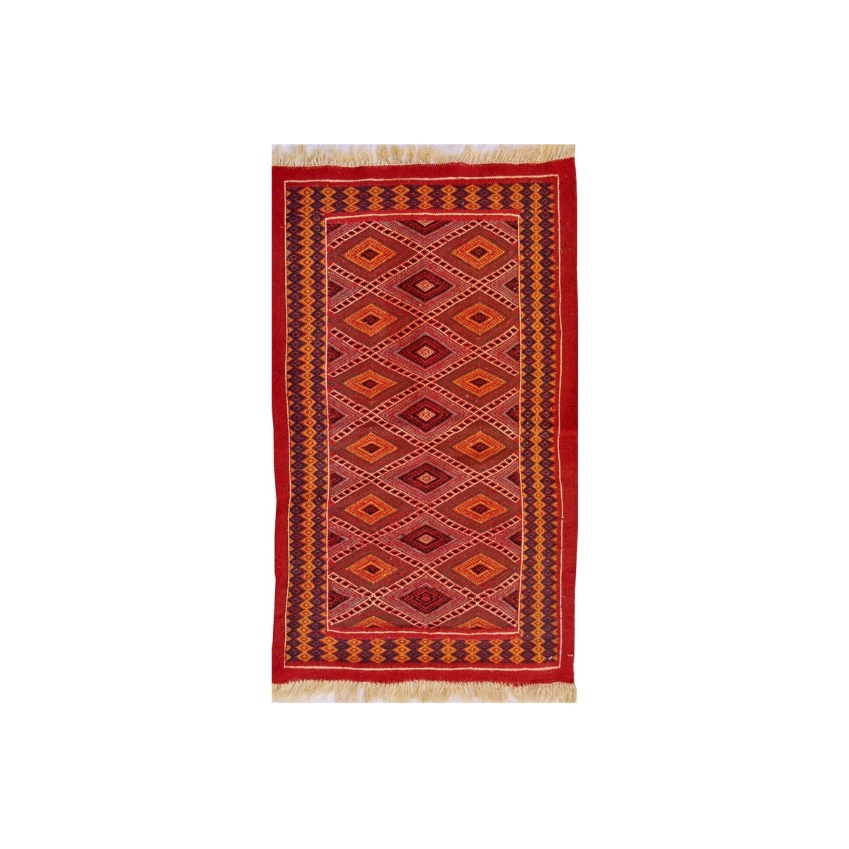 tappeto berbero Tappeto Kilim Jawhar 100x200 Rosso/Multicolore (Fatto a mano, Lana, Tunisia) Tappeto kilim tunisino, in stile ma