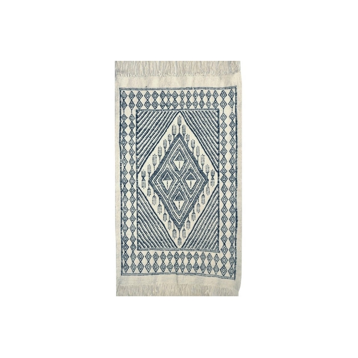 Berber Teppich Großer Teppich Margoum Mouaadh 70x100 Blau/Weiss (Handgefertigt, Wolle, Tunesien) Tunesischer Margoum-Teppich aus