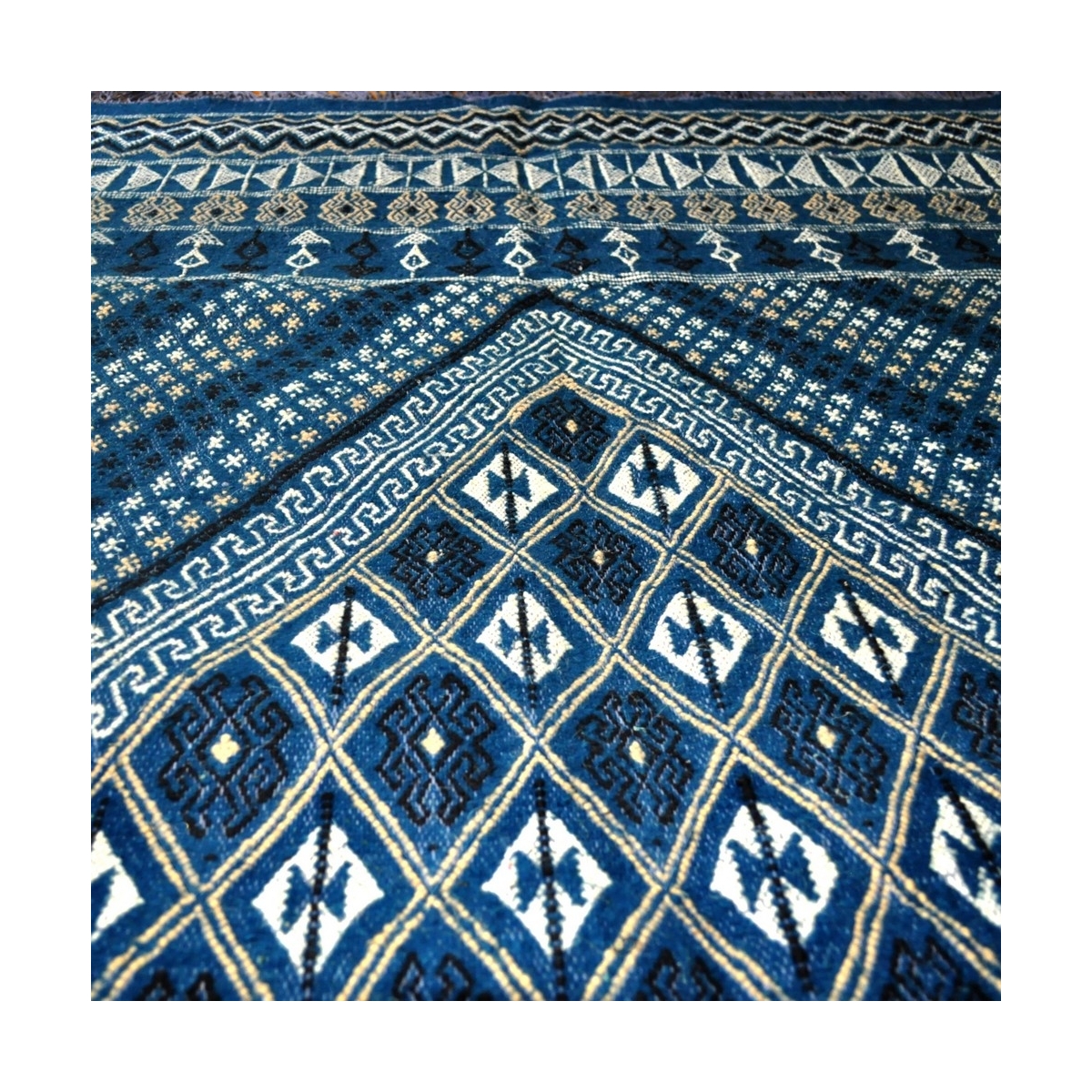 Berber Teppich Großer Teppich Margoum Baraka 200x300 Blau (Handgefertigt, Wolle, Tunesien) Tunesischer Margoum-Teppich aus der S