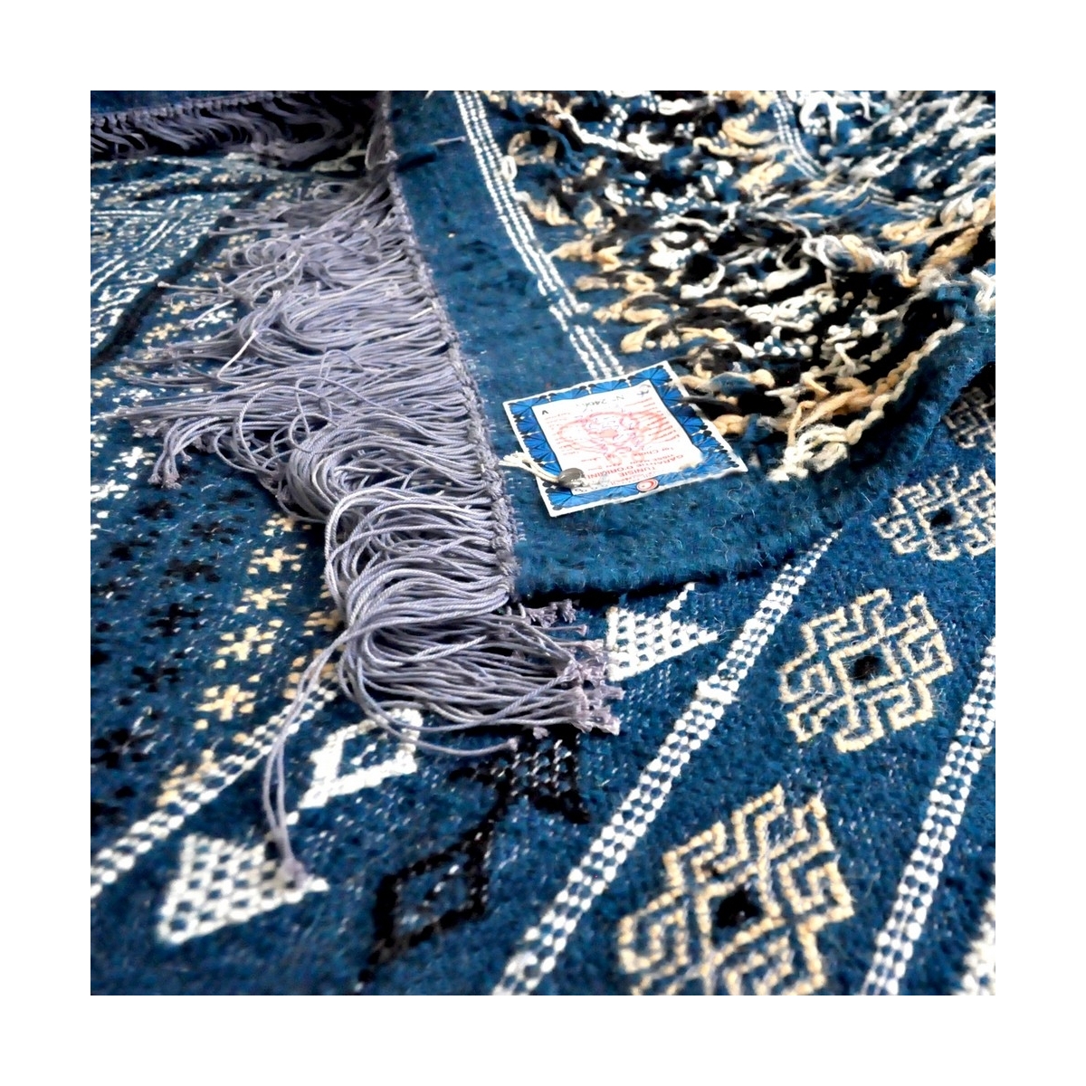 Berber carpet Large Rug Margoum Baraka 200x300 Blue (Handmade, Wool, Tunisia) Tunisian margoum rug from the city of Kairouan. Re