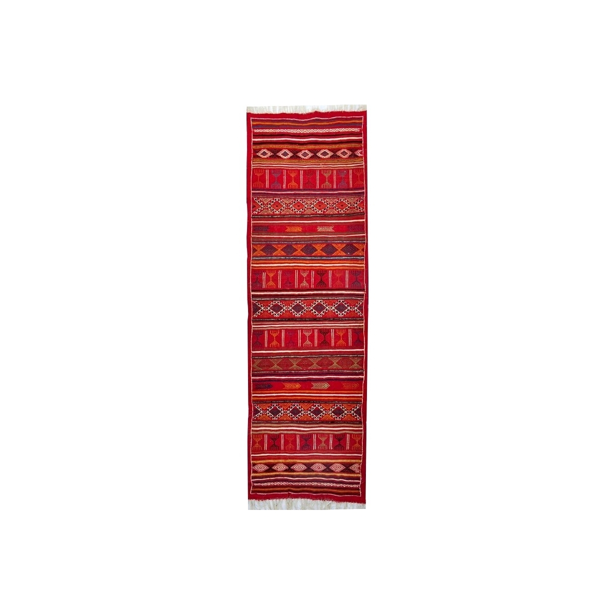 Tapis berbère Tapis Kilim long Tataouine 65x205 Rouge (Tissé main, Laine, Tunisie) Tapis kilim tunisien style tapis marocain. Ta