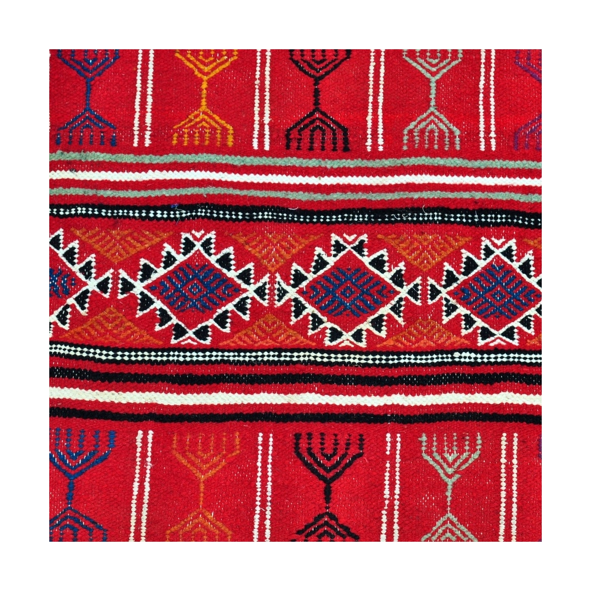 Tapis berbère Tapis Kilim long Tataouine 65x205 Rouge (Tissé main, Laine, Tunisie) Tapis kilim tunisien style tapis marocain. Ta