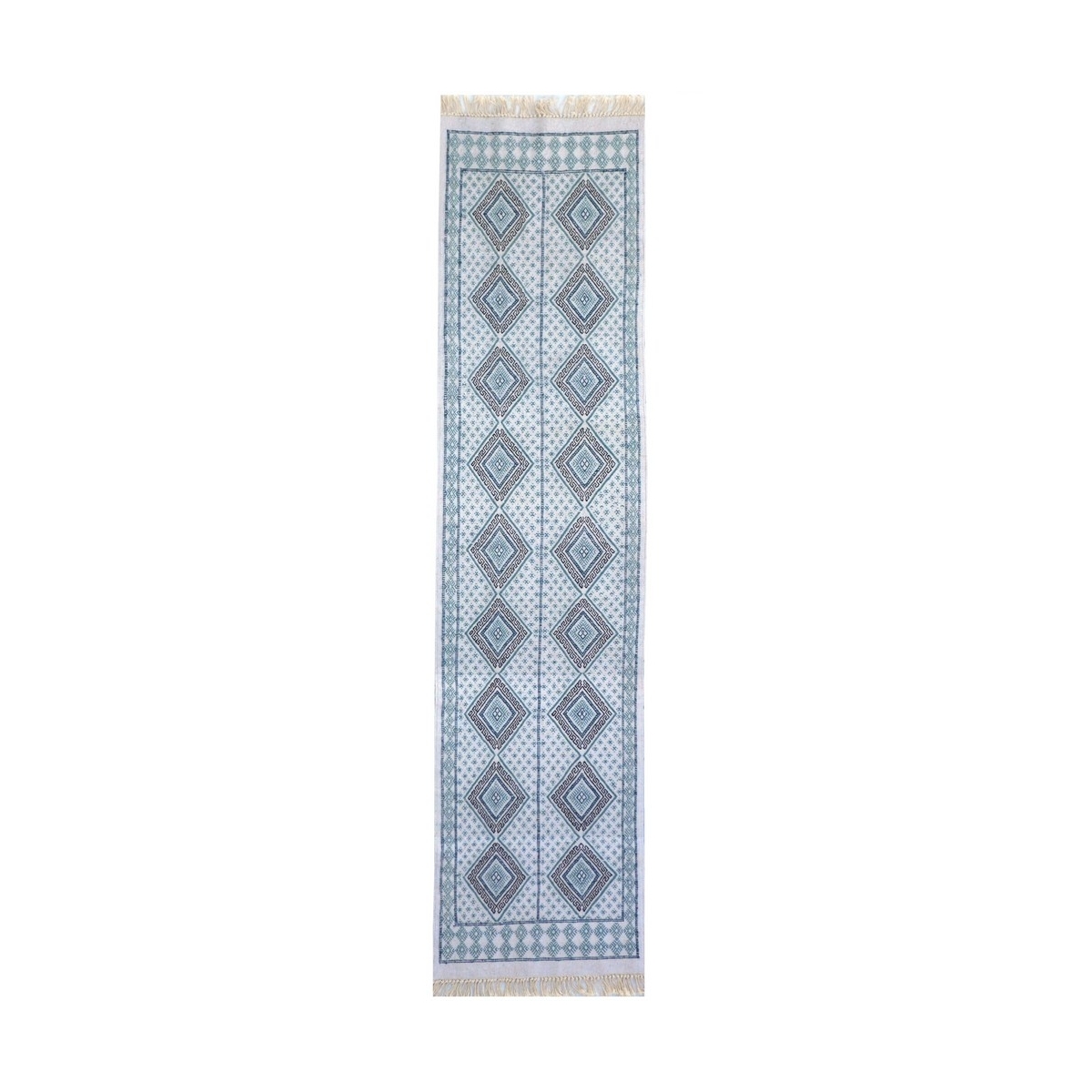 Alfombra bereber Alfombra grande Margoum Yasmina 75x300 Azul/Blanco (Hecho a mano, Lana, Túnez) Alfombra margoum tunecina de la 