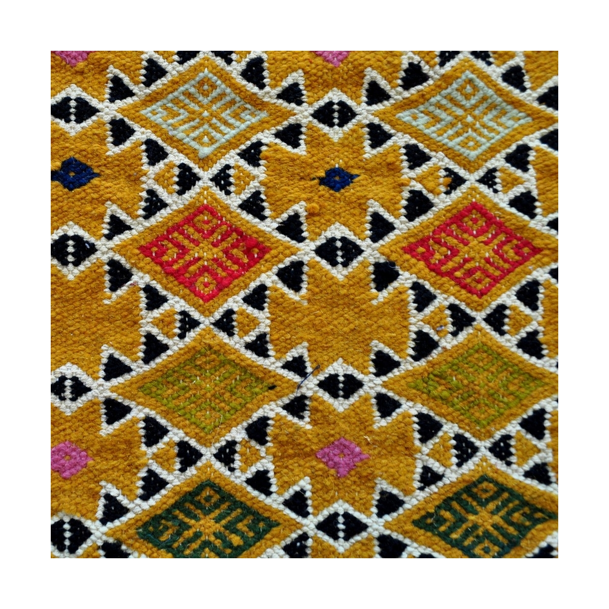 Tapis berbère Tapis Kilim Sahara 100x200 Jaune/blanc (Tissé main, Laine) Tapis kilim tunisien style tapis marocain. Tapis rectan