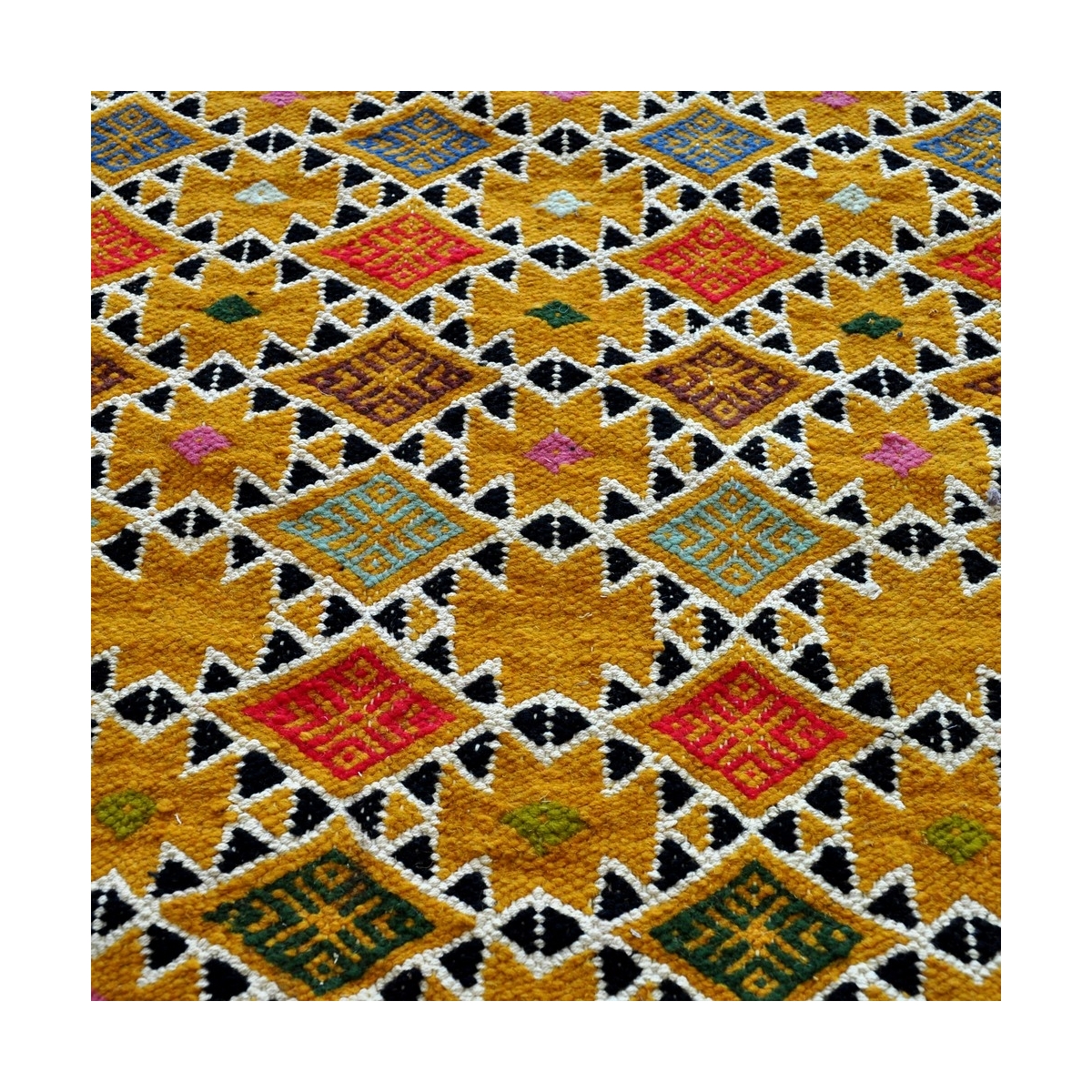 tappeto berbero Tappeto Kilim Sahara 100x200 Giallo/Bianco (Fatto a mano, Lana) Tappeto kilim tunisino, in stile marocchino. Tap