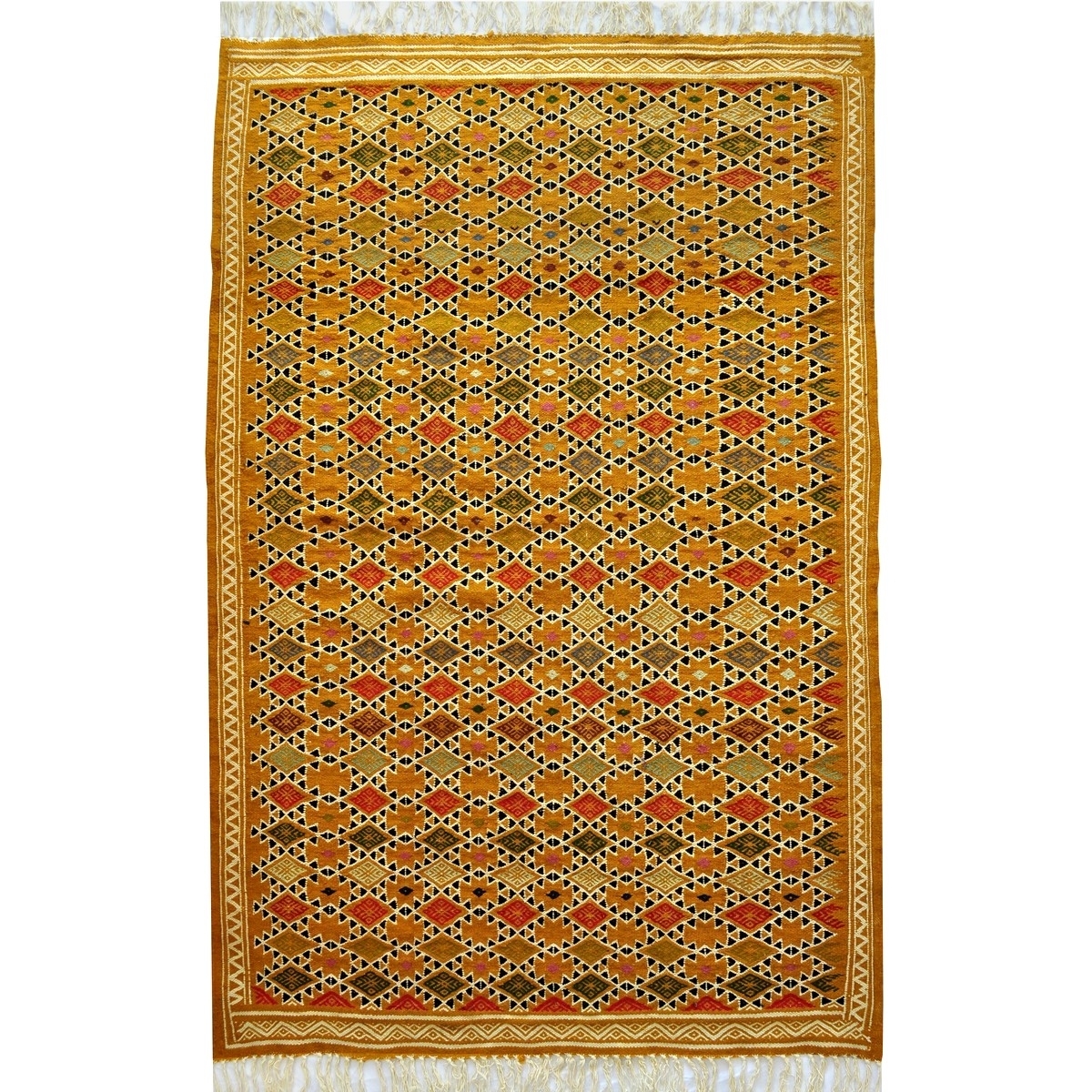 Berber carpet Rug Kilim Sahara 100x200 Yellow/White (Handmade, Wool) Tunisian Rug Kilim style Moroccan rug. Rectangular carpet 1