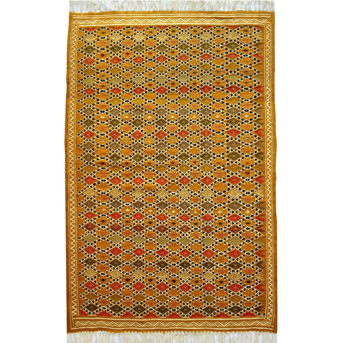 tappeto berbero Tappeto Kilim Sahara 100x200 Giallo/Bianco (Fatto a mano, Lana) Tappeto kilim tunisino, in stile marocchino. Tap