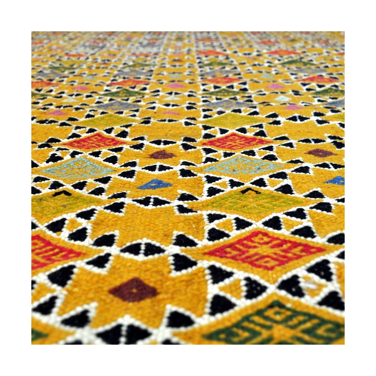 Berber Teppich Teppich Kelim Sahara 100x200 Gelb/Weiss (Handgewebt, Wolle) Tunesischer Kelim-Teppich im marokkanischen Stil. Rec
