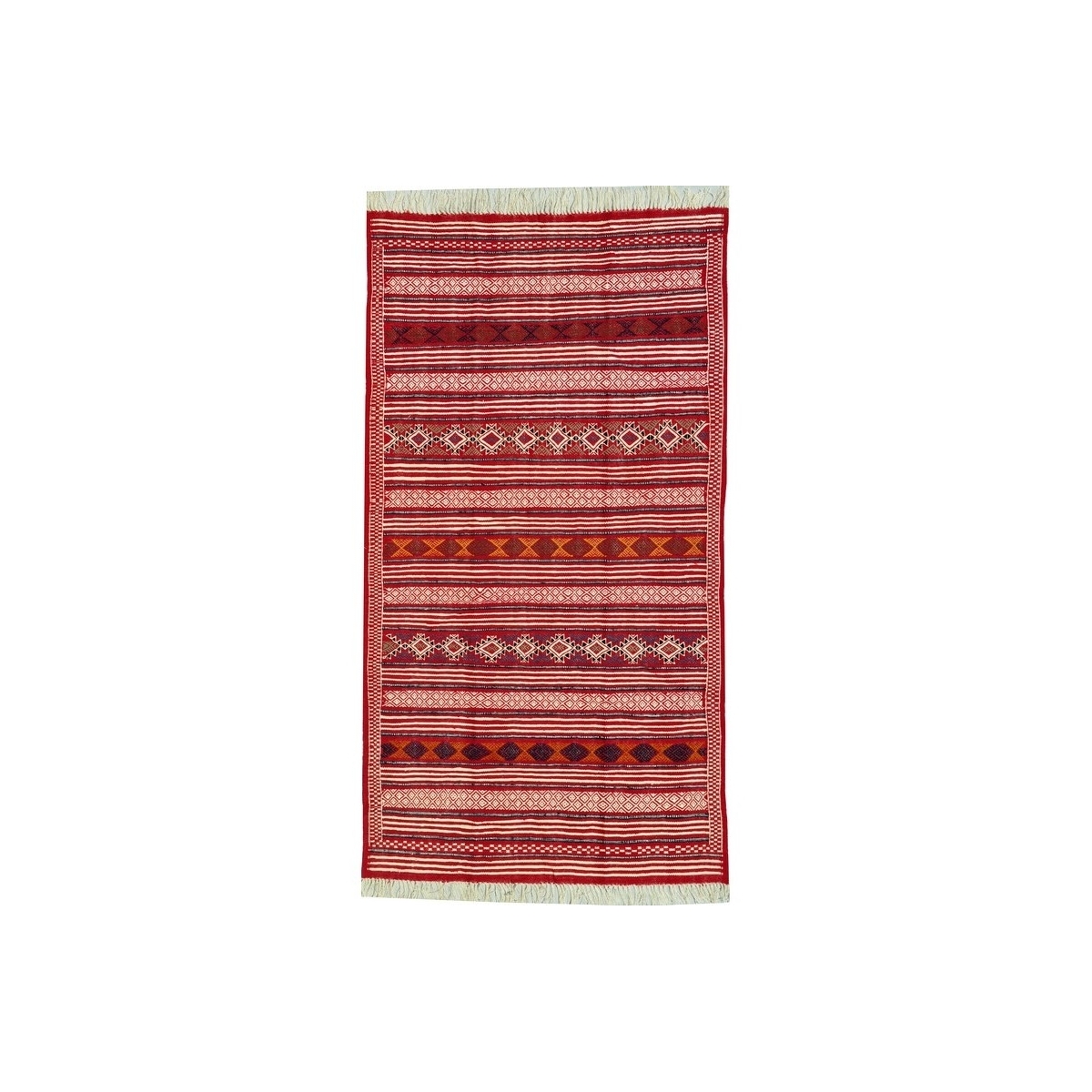 Berber carpet Large Rug Kilim Mahres 110x200 Red (Handmade, Wool, Tunisia) Tunisian Rug Kilim style Moroccan rug. Rectangular ca