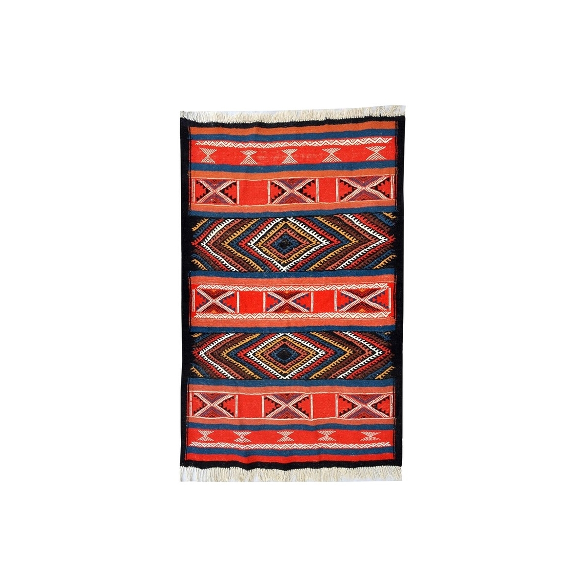 Tapete berbere Tapete Kilim Akil 77x105 Multicor (Tecidos à mão, Lã) Tapete tunisiano kilim, estilo marroquino. Tapete retangula