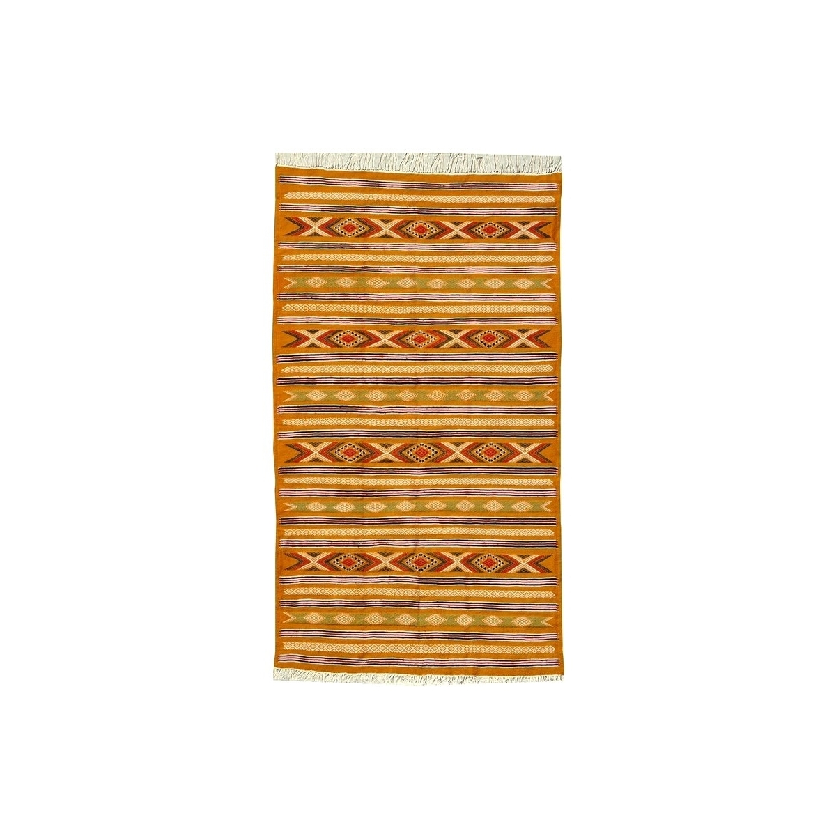 Tapete berbere Tapete Kilim Chemtou 145x250 Branco/Amarelado (Tecidos à mão, Lã) Tapete tunisiano kilim, estilo marroquino. Tape