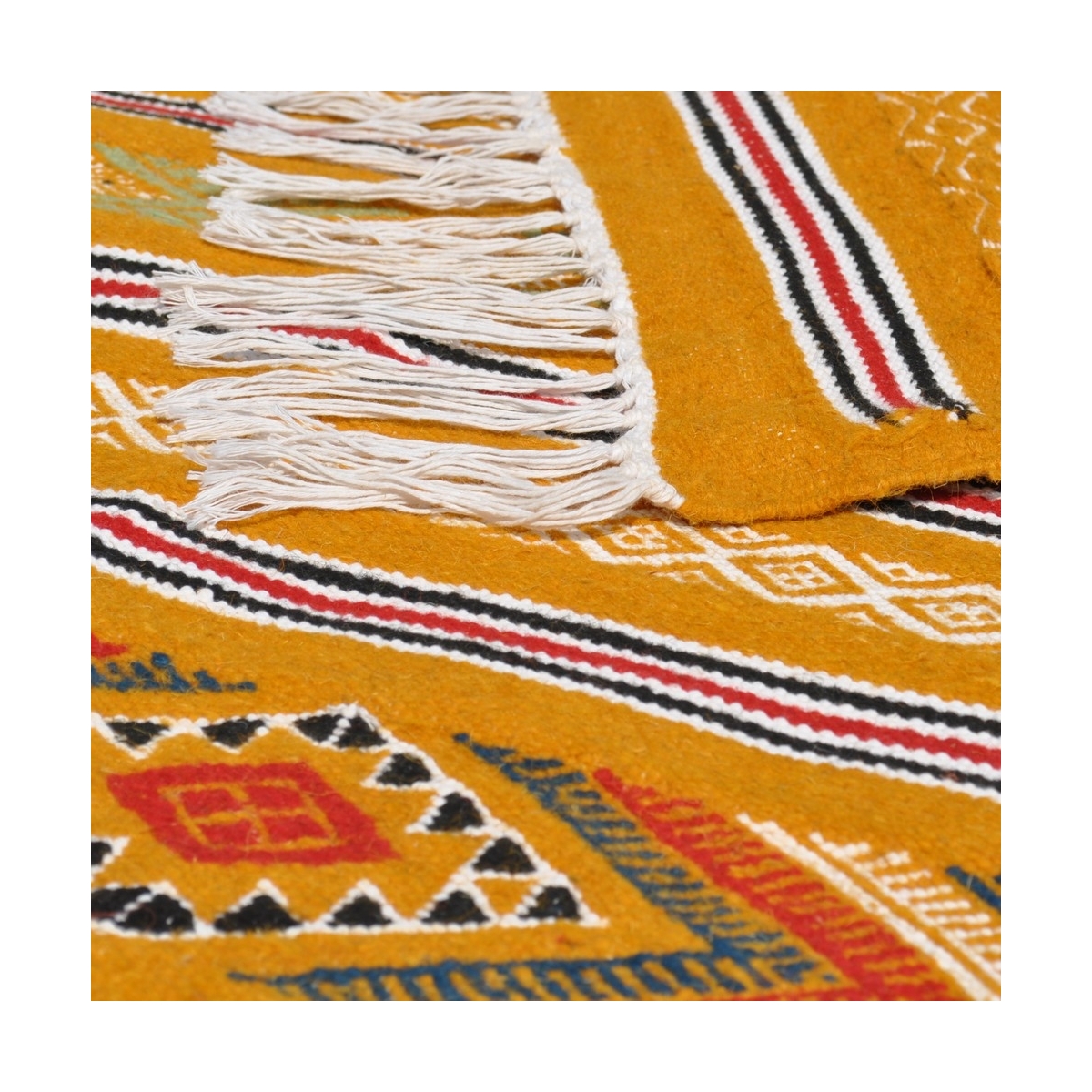 Alfombra bereber Alfombra Kilim Chemtou 145x250 Amarillo/Blanco (Hecho a mano, Lana) Alfombra kilim tunecina, estilo marroquí. A