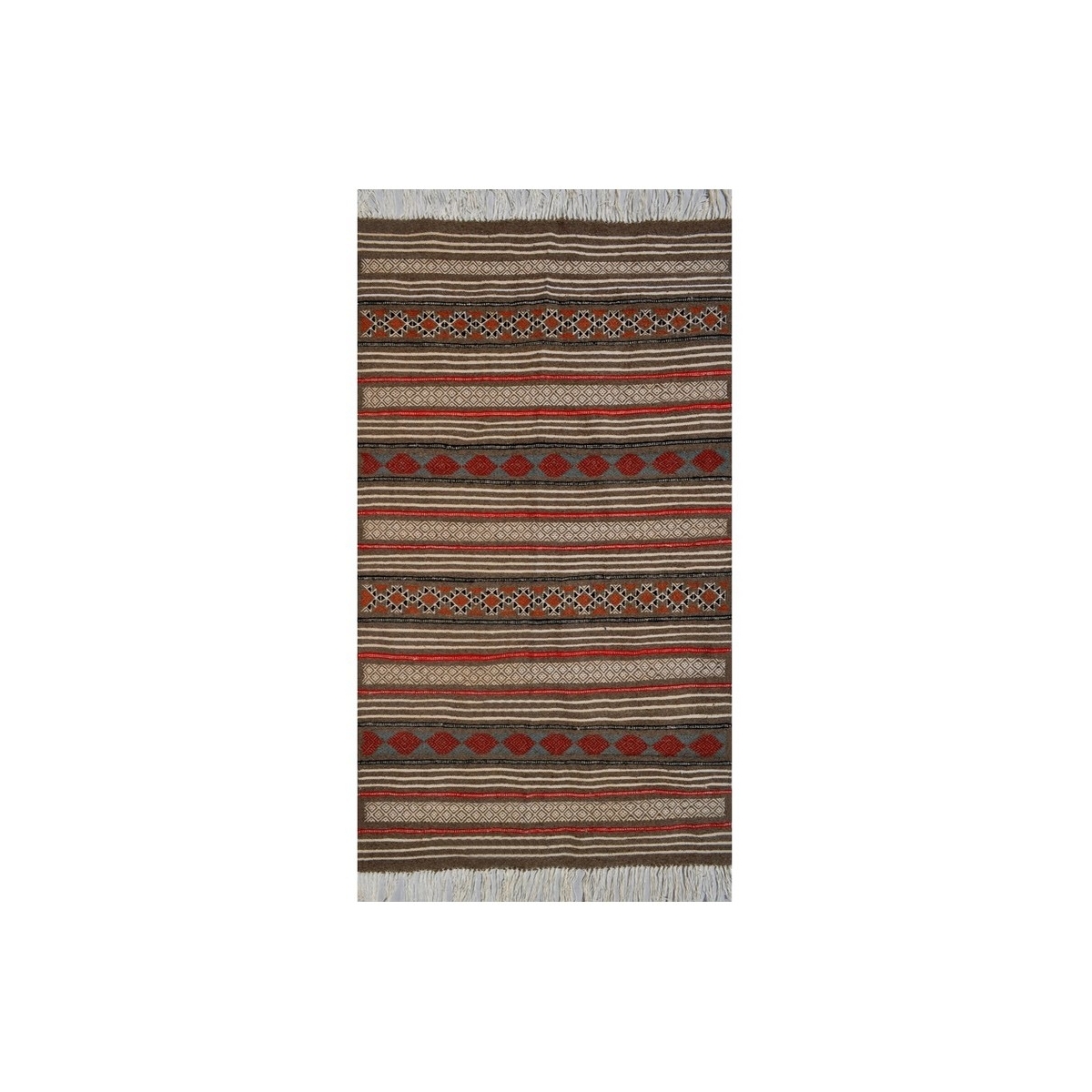 tappeto berbero Tappeto Kilim El Borma 100x150 Grigio/Rosso/Blu/Giallo (Fatto a mano, Lana) Tappeto kilim tunisino, in stile mar